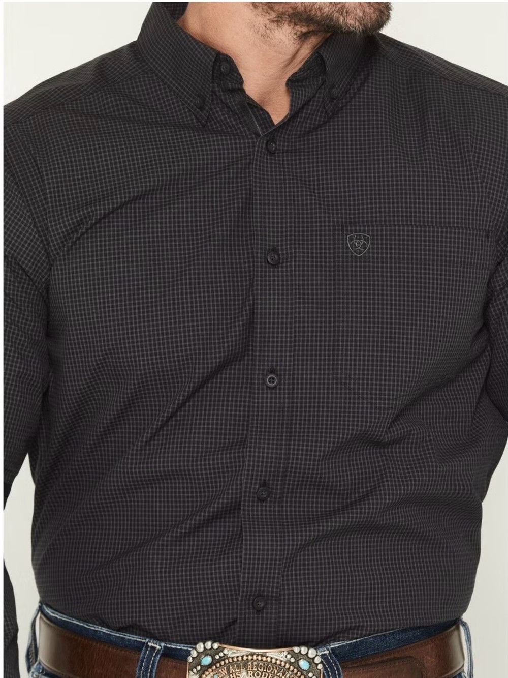 Ariat pro series Men's navy blue Micro-Check Button-Down Shirt